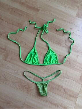 Wicked Weasel Neon Green String Triangle Bikini Set